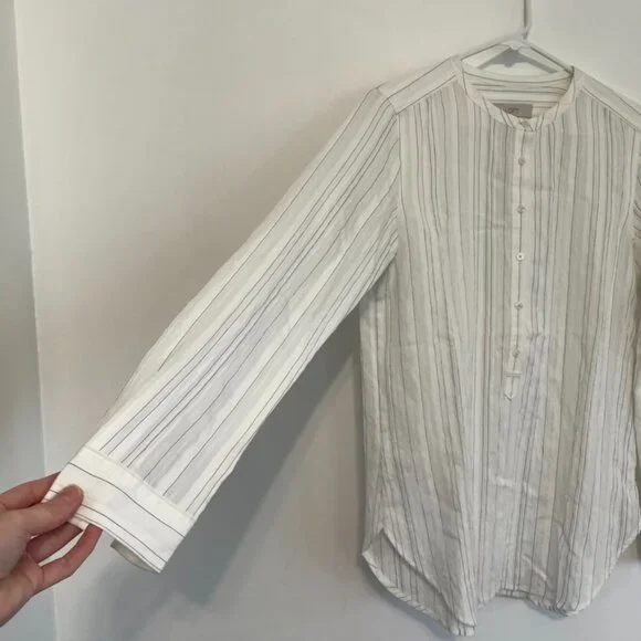 ANN TAYLOR LOFT White Black Textured Pinstripe Striped Long Sleeve Popover Tunic - Picture 7 of 16